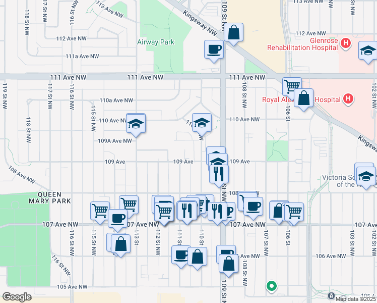 map of restaurants, bars, coffee shops, grocery stores, and more near in Edmonton