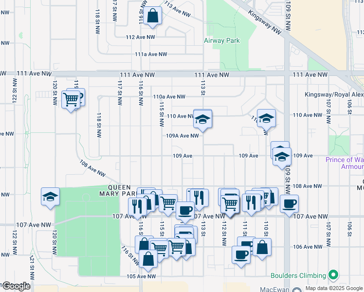 map of restaurants, bars, coffee shops, grocery stores, and more near in Edmonton