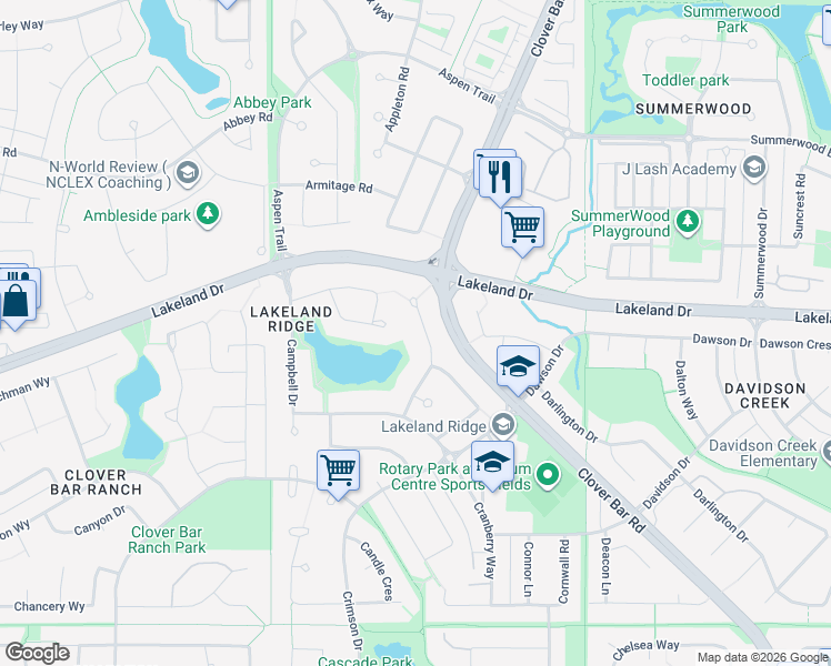 map of restaurants, bars, coffee shops, grocery stores, and more near in Sherwood Park
