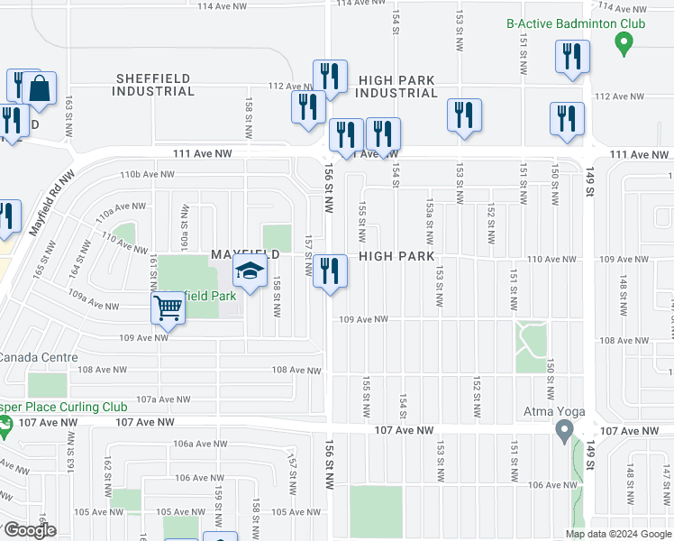 map of restaurants, bars, coffee shops, grocery stores, and more near 3 156 Street Northwest in Edmonton