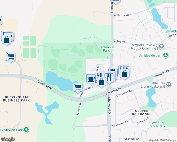map of restaurants, bars, coffee shops, grocery stores, and more near 400 Palisades Way in Sherwood Park
