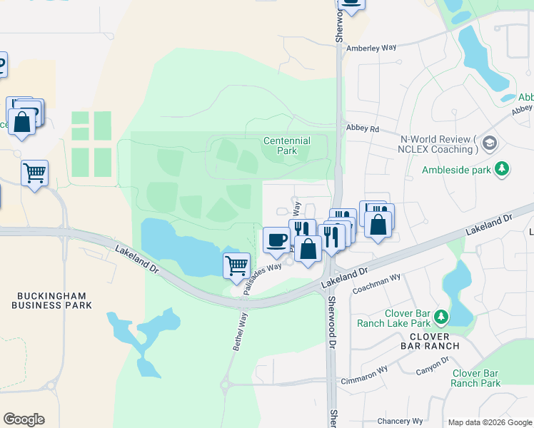 map of restaurants, bars, coffee shops, grocery stores, and more near 400 Palisades Way in Sherwood Park