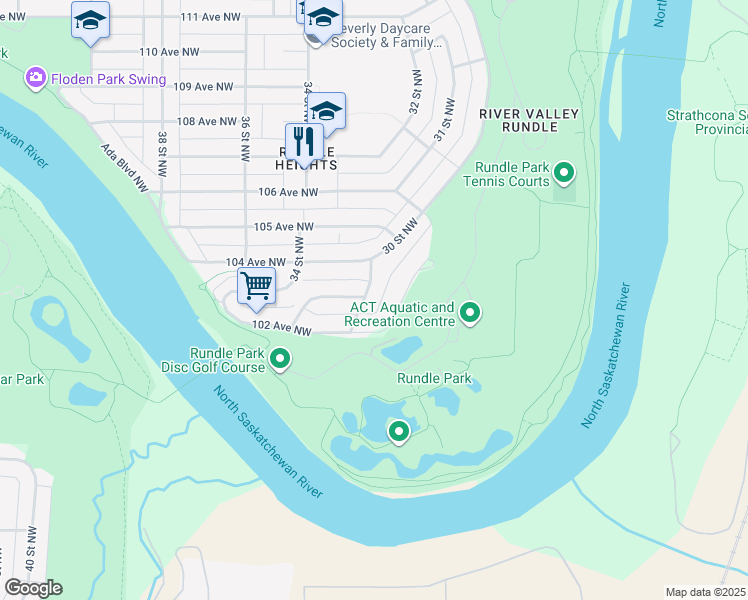 map of restaurants, bars, coffee shops, grocery stores, and more near 10215 31 Street Northwest in Edmonton