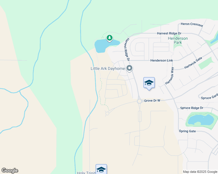 map of restaurants, bars, coffee shops, grocery stores, and more near Harrison Gate in Spruce Grove