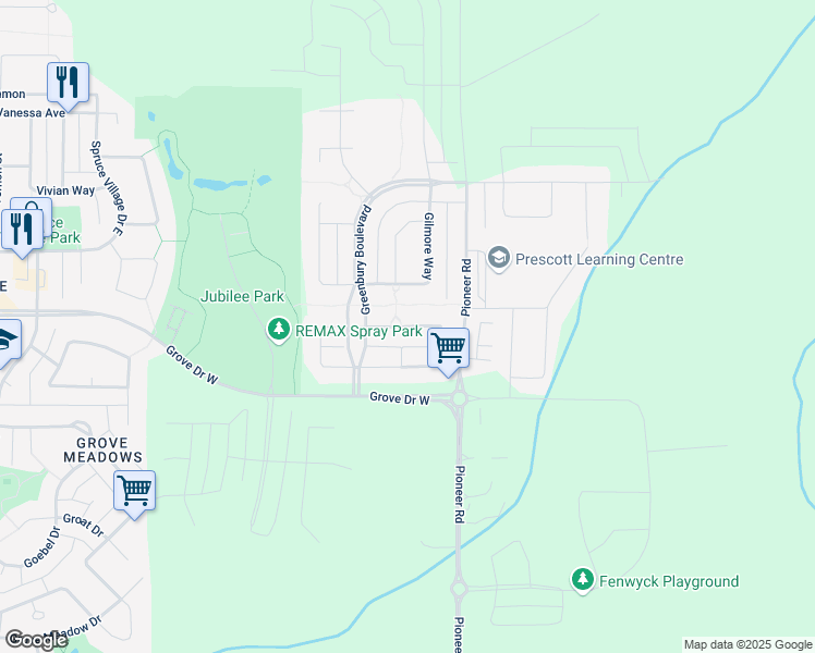 map of restaurants, bars, coffee shops, grocery stores, and more near 111 Greenbury Close in Spruce Grove