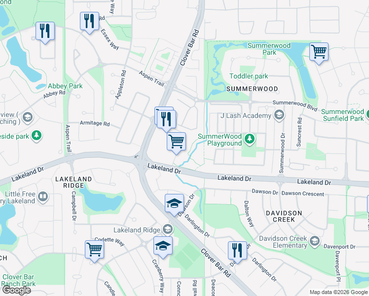 map of restaurants, bars, coffee shops, grocery stores, and more near 4075 Clover Bar Road in Sherwood Park
