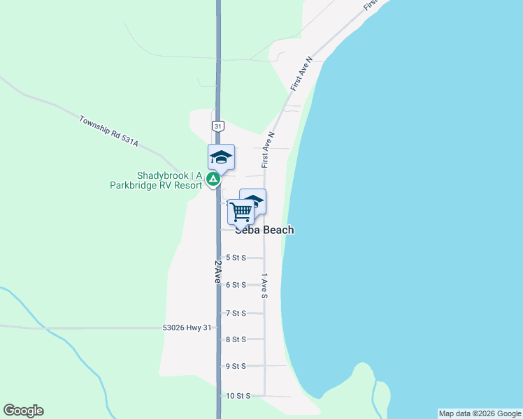 map of restaurants, bars, coffee shops, grocery stores, and more near in Seba Beach