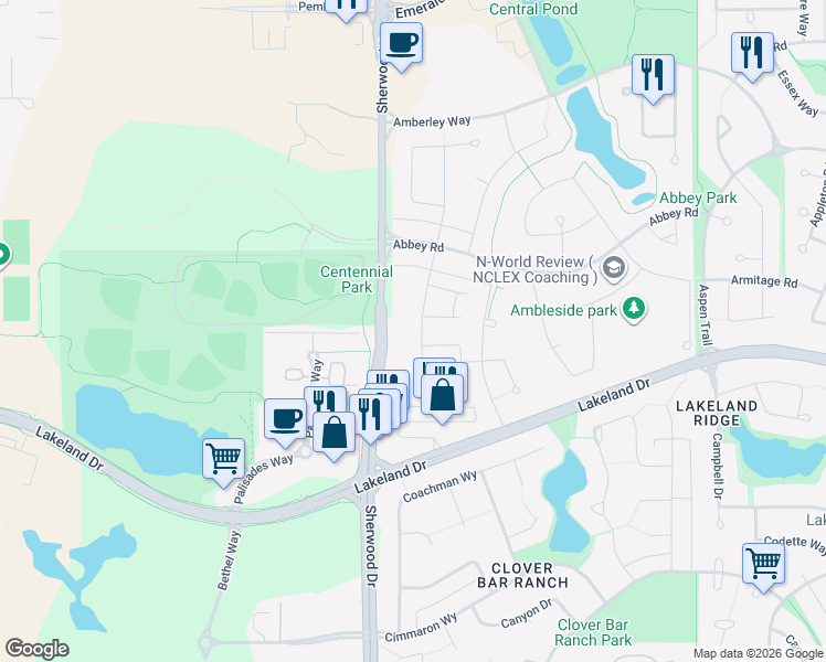map of restaurants, bars, coffee shops, grocery stores, and more near 20 Augustine Crescent in Sherwood Park