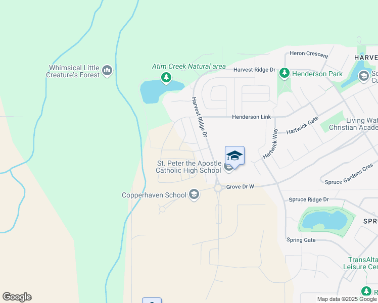 map of restaurants, bars, coffee shops, grocery stores, and more near Harrison Gate in Spruce Grove