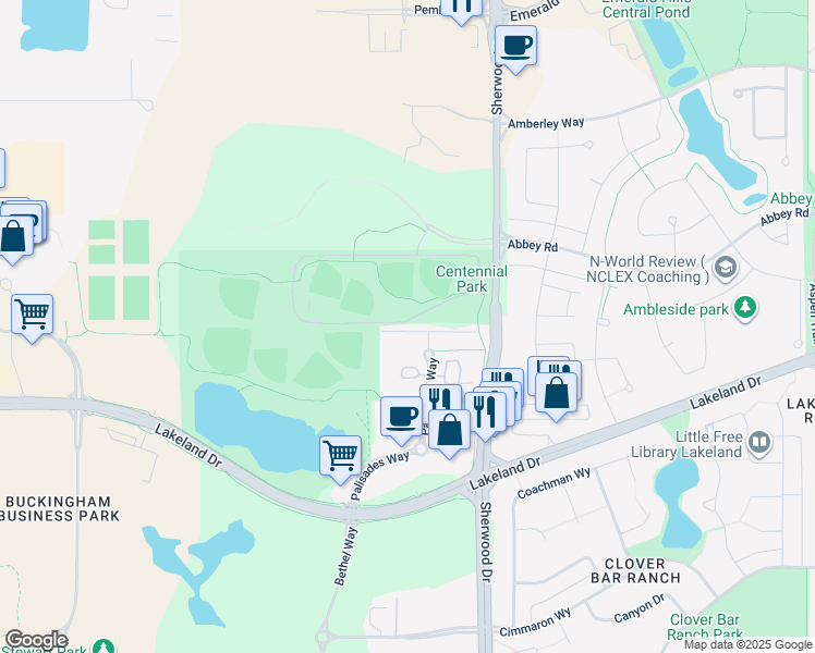 map of restaurants, bars, coffee shops, grocery stores, and more near 400 Palisades Way in Sherwood Park