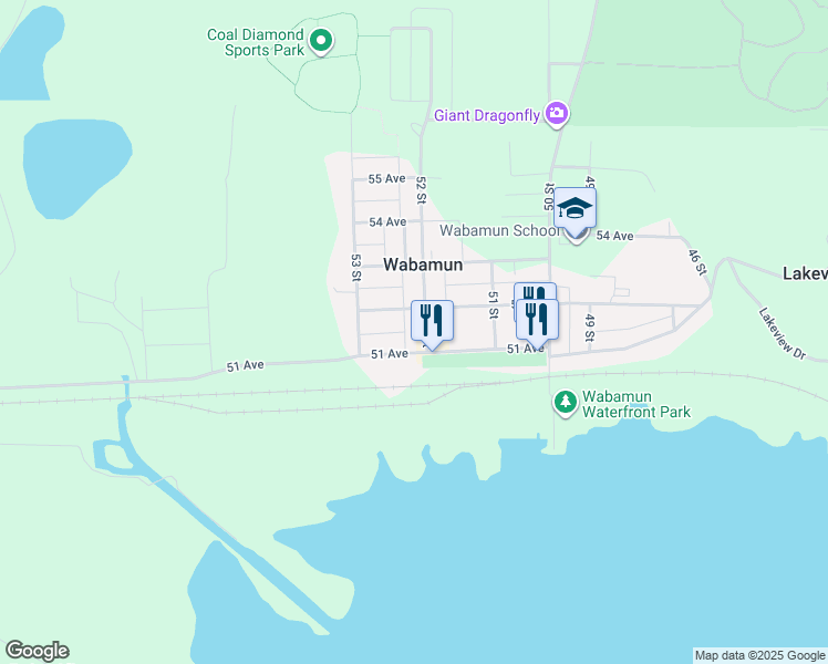 map of restaurants, bars, coffee shops, grocery stores, and more near 5215 51 Street in Wabamun