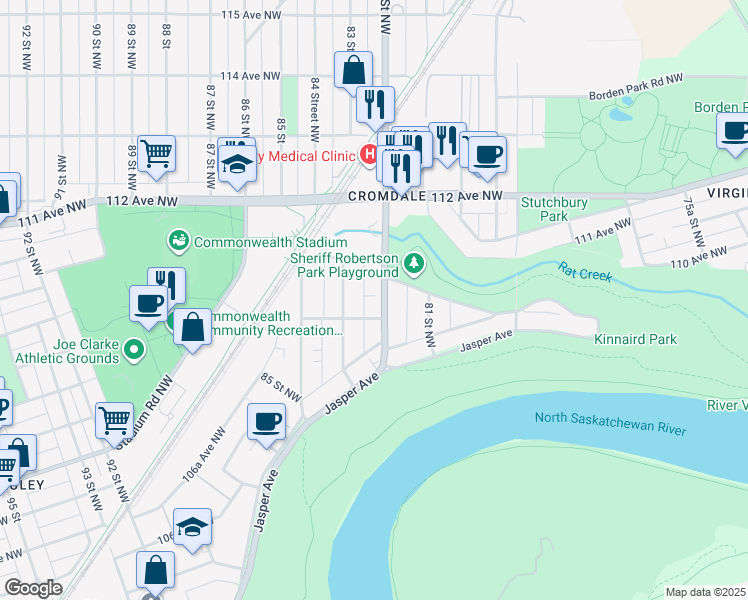 map of restaurants, bars, coffee shops, grocery stores, and more near 11020 82 Street Northwest in Edmonton