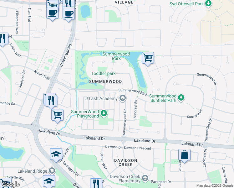 map of restaurants, bars, coffee shops, grocery stores, and more near in Sherwood Park