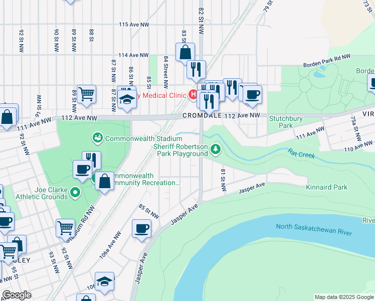 map of restaurants, bars, coffee shops, grocery stores, and more near 11045 83 Street Northwest in Edmonton