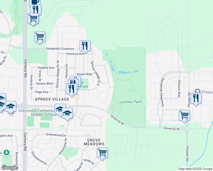 map of restaurants, bars, coffee shops, grocery stores, and more near 9 Verona Crescent in Spruce Grove