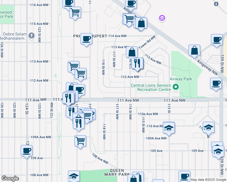map of restaurants, bars, coffee shops, grocery stores, and more near in Edmonton