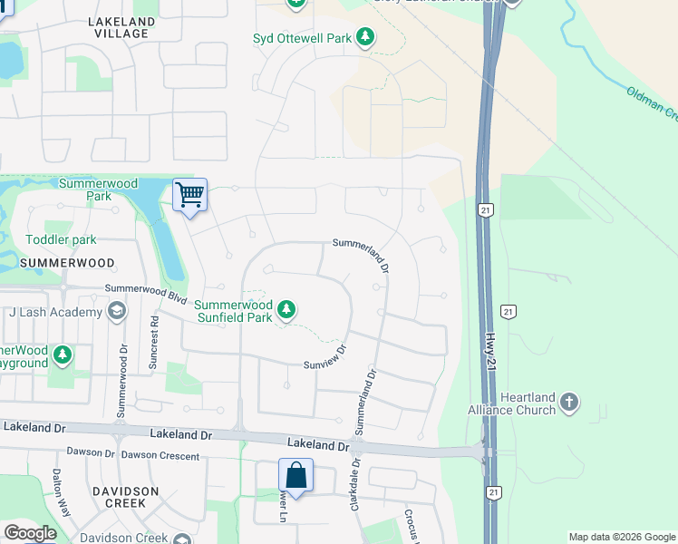 map of restaurants, bars, coffee shops, grocery stores, and more near 5311 Sunview Lane in Sherwood Park