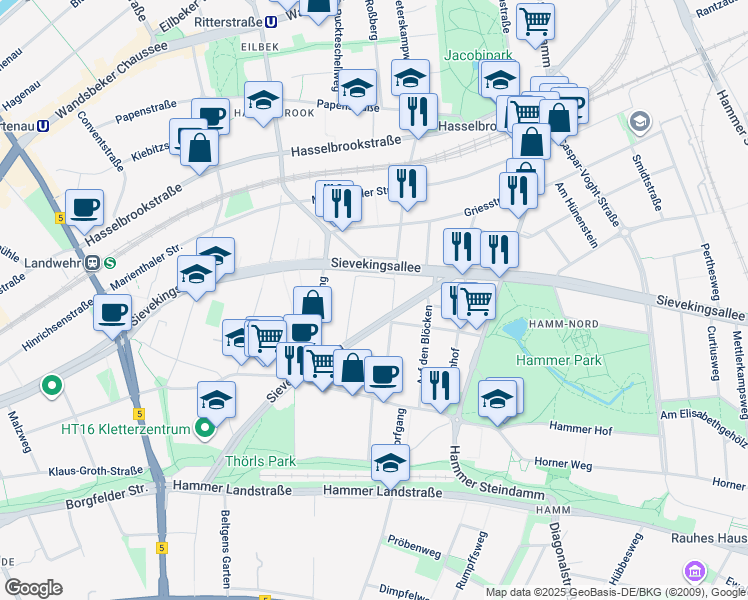 map of restaurants, bars, coffee shops, grocery stores, and more near 37A Stoeckhardtstraße in Hamburg