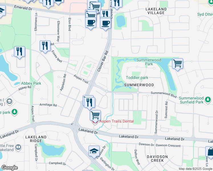 map of restaurants, bars, coffee shops, grocery stores, and more near 42 Summerwood Boulevard in Sherwood Park