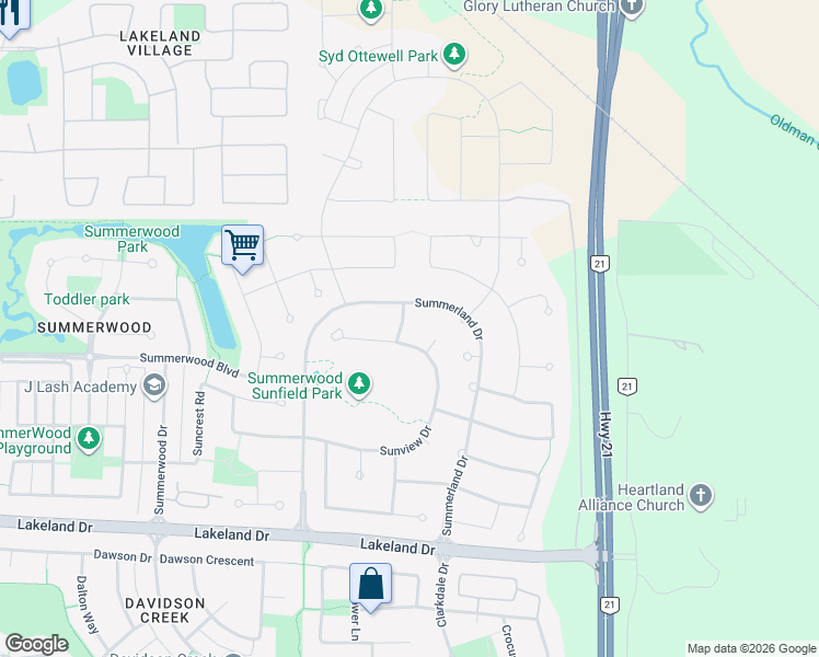 map of restaurants, bars, coffee shops, grocery stores, and more near 5311 Sunview Lane in Sherwood Park