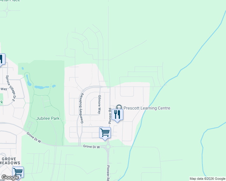 map of restaurants, bars, coffee shops, grocery stores, and more near 372 Pioneer Road in Spruce Grove