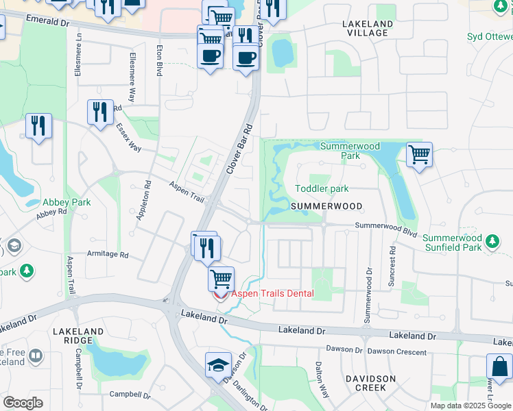 map of restaurants, bars, coffee shops, grocery stores, and more near 42 Summerwood Boulevard in Sherwood Park