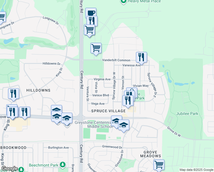 map of restaurants, bars, coffee shops, grocery stores, and more near 22 Virginia Loop in Spruce Grove