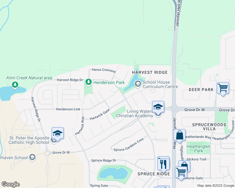 map of restaurants, bars, coffee shops, grocery stores, and more near 253 Henderson Link in Spruce Grove