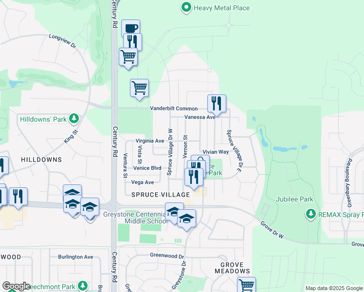 map of restaurants, bars, coffee shops, grocery stores, and more near 59 Vernon Street in Spruce Grove