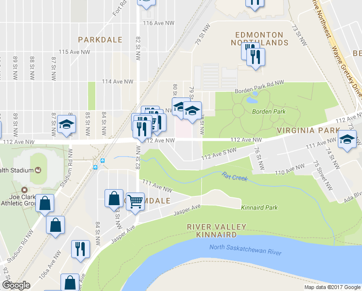 map of restaurants, bars, coffee shops, grocery stores, and more near in Edmonton