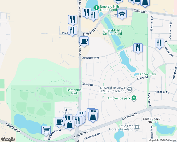 map of restaurants, bars, coffee shops, grocery stores, and more near 1029 Allendale Crescent in Sherwood Park