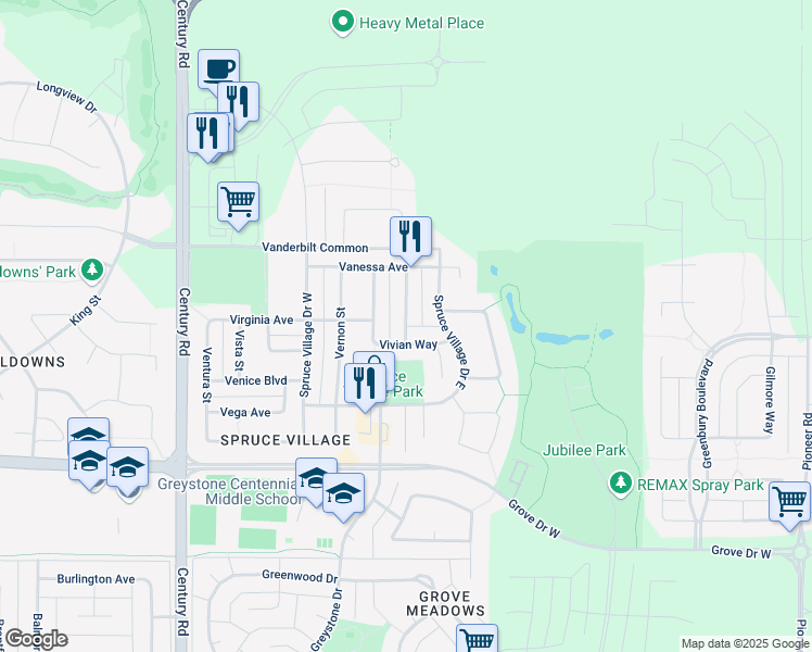 map of restaurants, bars, coffee shops, grocery stores, and more near Veronica Hill in Spruce Grove