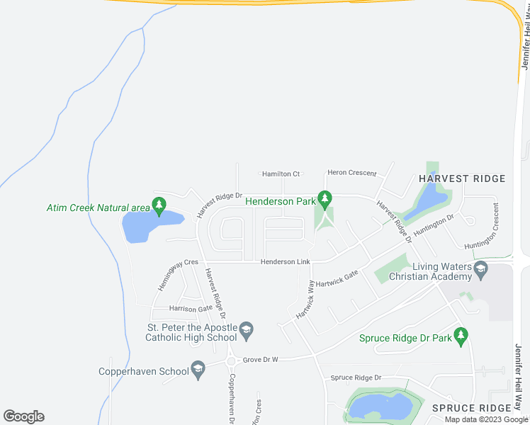 map of restaurants, bars, coffee shops, grocery stores, and more near 103 Hewitt Circle in Spruce Grove