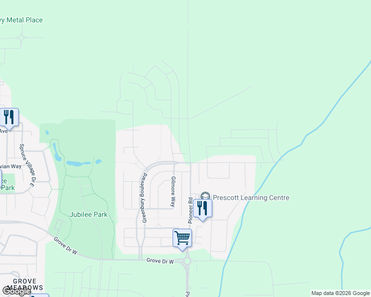 map of restaurants, bars, coffee shops, grocery stores, and more near 78 Garneau Gate in Spruce Grove