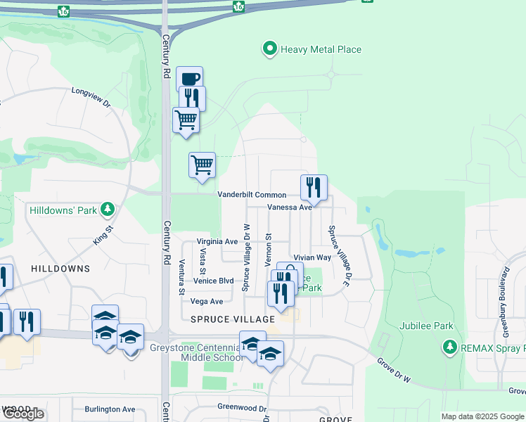 map of restaurants, bars, coffee shops, grocery stores, and more near 89 Vernon Street in Spruce Grove