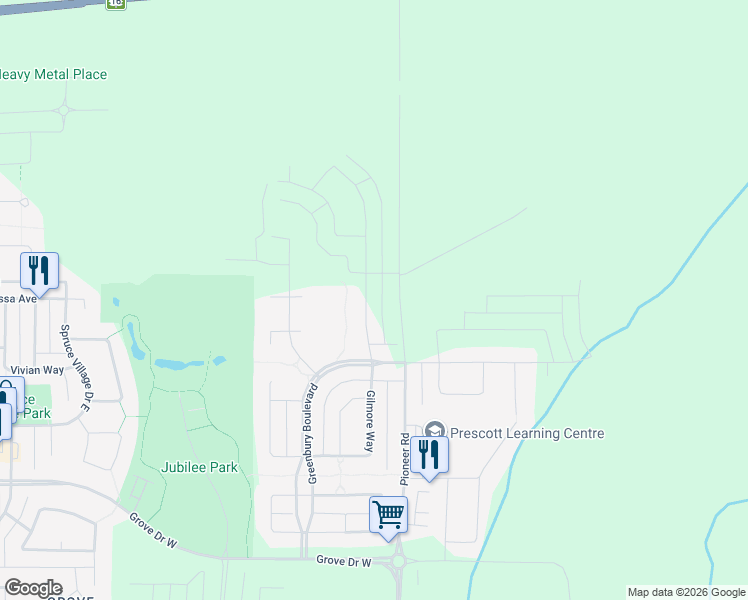 map of restaurants, bars, coffee shops, grocery stores, and more near 78 Garneau Gate in Spruce Grove