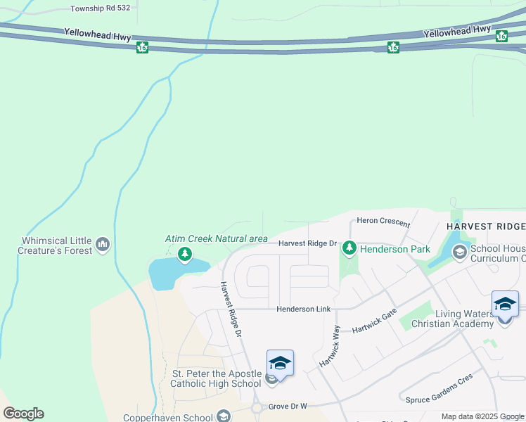 map of restaurants, bars, coffee shops, grocery stores, and more near Halladay Boulevard in Spruce Grove