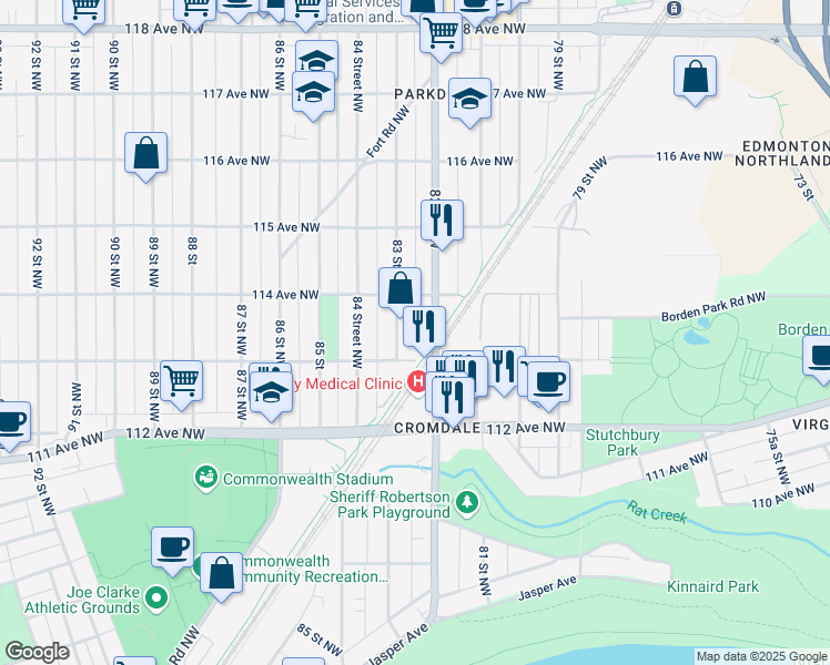 map of restaurants, bars, coffee shops, grocery stores, and more near in Edmonton