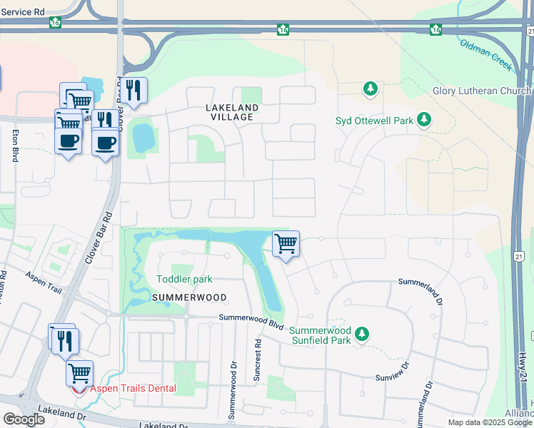 map of restaurants, bars, coffee shops, grocery stores, and more near 1718 Jubilee Loop in Sherwood Park