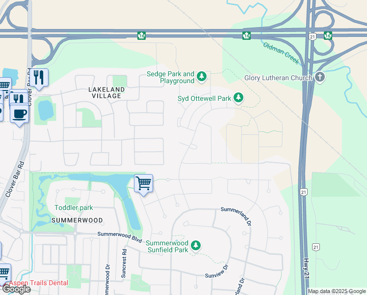 map of restaurants, bars, coffee shops, grocery stores, and more near 201 Sunpine Pointe in Sherwood Park