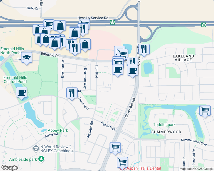 map of restaurants, bars, coffee shops, grocery stores, and more near 139 Edgar Lane in Sherwood Park