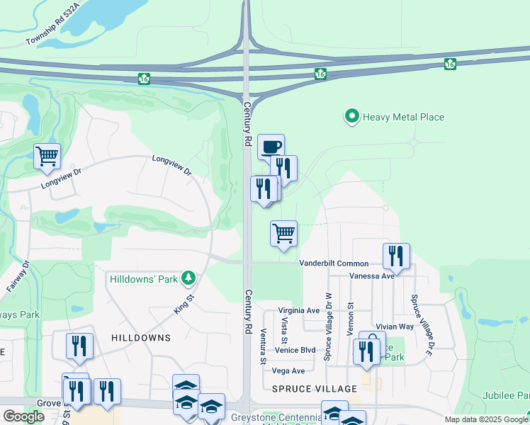 map of restaurants, bars, coffee shops, grocery stores, and more near 11 Westwind Drive in Spruce Grove