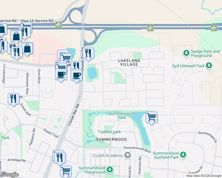 map of restaurants, bars, coffee shops, grocery stores, and more near 1357 Lakewood Road in Sherwood Park