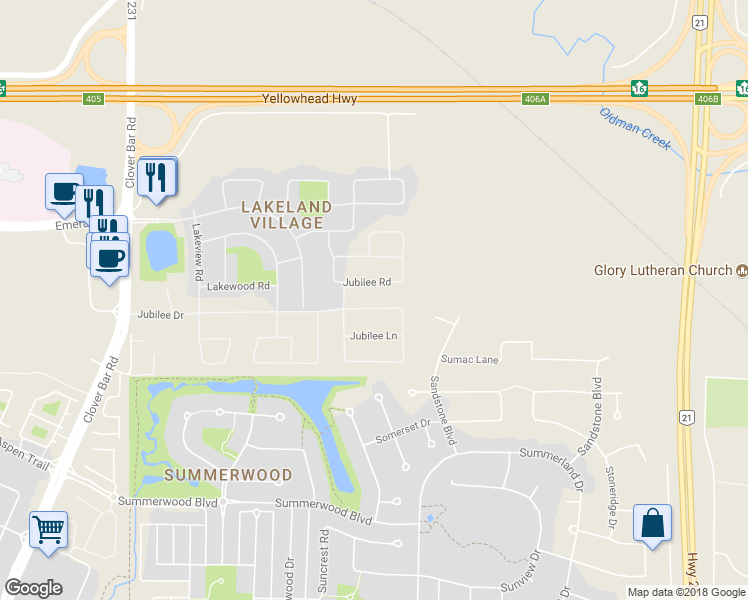 map of restaurants, bars, coffee shops, grocery stores, and more near 1786 Jubilee Loop in Sherwood Park