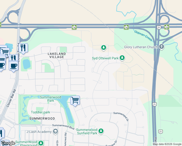 map of restaurants, bars, coffee shops, grocery stores, and more near 26 Sentry Way in Sherwood Park