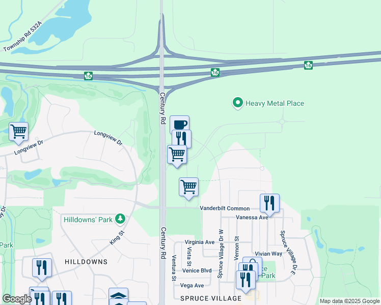 map of restaurants, bars, coffee shops, grocery stores, and more near 11 Westwind Drive in Spruce Grove