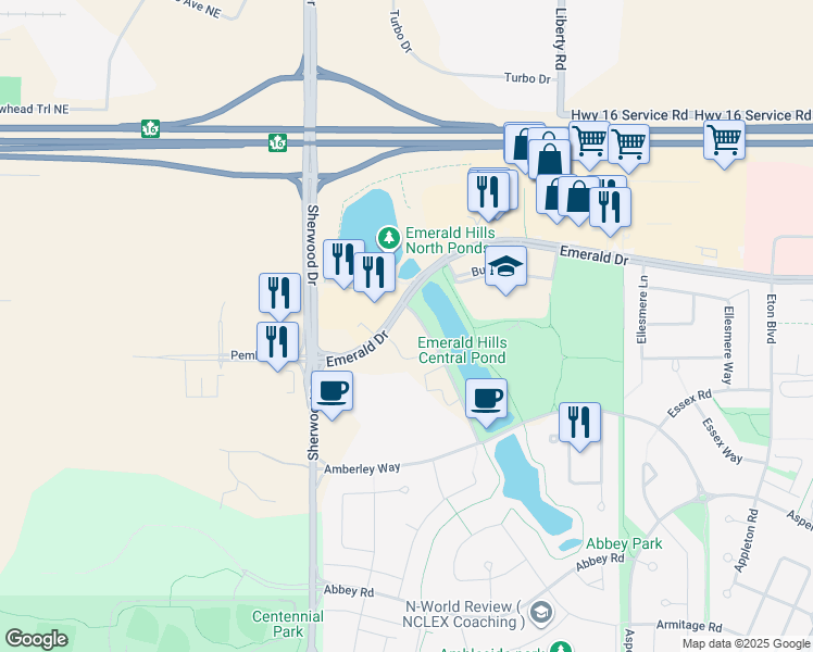 map of restaurants, bars, coffee shops, grocery stores, and more near 170 Ebony Boulevard in Sherwood Park