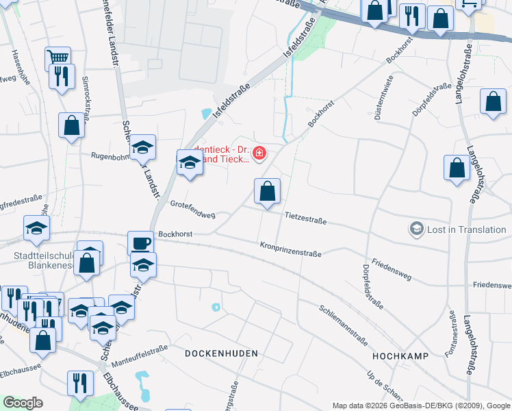 map of restaurants, bars, coffee shops, grocery stores, and more near 28 Tietzestraße in Hamburg