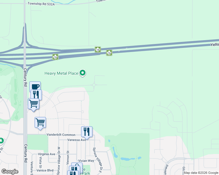 map of restaurants, bars, coffee shops, grocery stores, and more near Range Road 272 in Spruce Grove