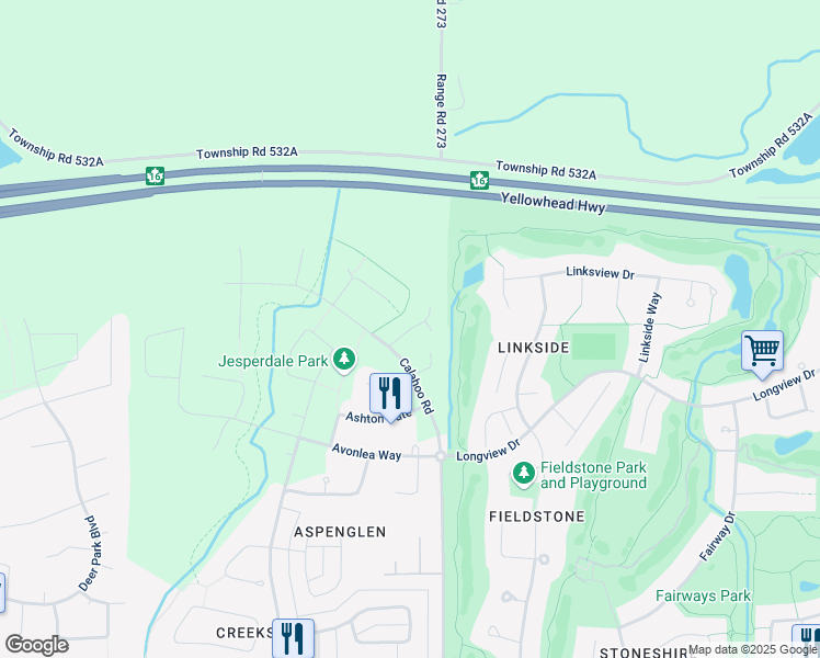map of restaurants, bars, coffee shops, grocery stores, and more near Austin Court in Spruce Grove